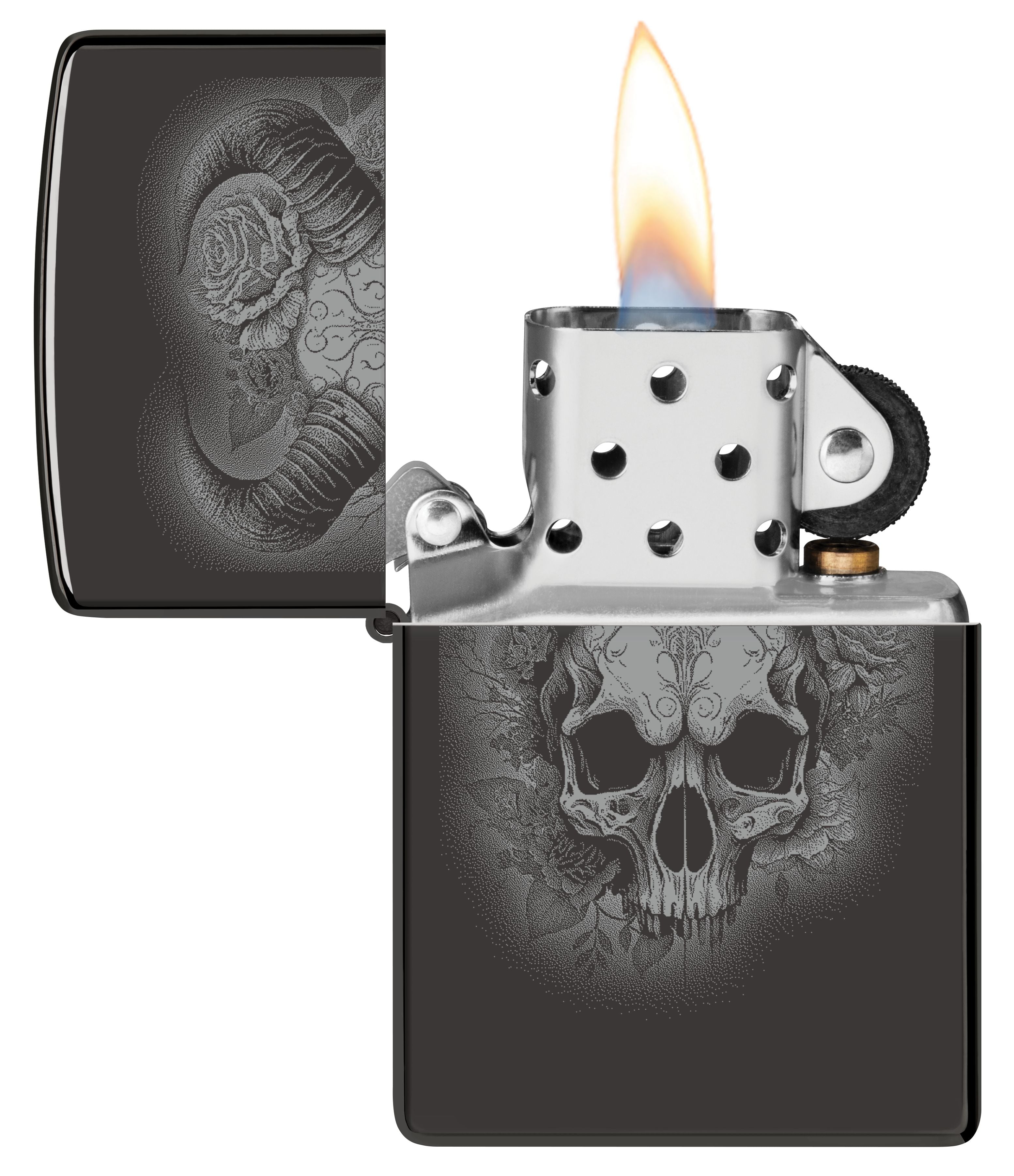 ZIPPO | Windproof Lighter Flower Skull with Horns Design ZIPPO | Windproof Lighter Flower Skull with Horns Design