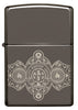 Briquet Zippo vue de face Black Ice® avec gravure à 360° des flammes Zippo et du logo en design bande de cigares