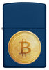 Briquet Zippo vue de face en bleu marine avec image texturée d'un bitcoin