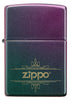 Briquet Zippo vue de face Iridescent Matte en vert bleu lilas avec logo Zippo orné