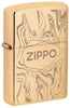 Briquet Zippo vue de face ¾ angle laiton brossé aspect marbre avec logo