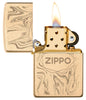 Briquet Zippo laiton brossé aspect marbre avec logo ouvert avec flamme