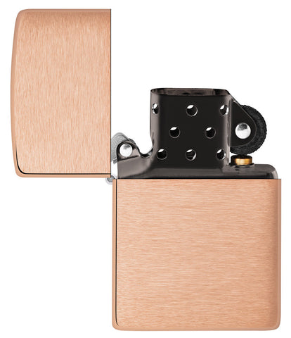 Briquet Zippo modèle de base en cuivre massif brossé et insert noir ouvert sans flamme