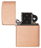 Briquet Zippo modèle de base en cuivre massif brossé et insert noir ouvert sans flamme
