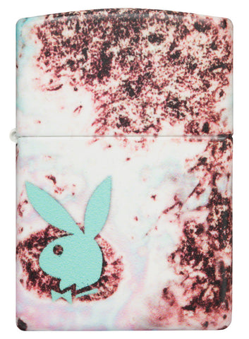 Briquet Zippo 540° vue de face fait de métal, avec une illustration en couleur qui montre une palette de couleurs vives et tête de lapin Playboy couleur menthe.