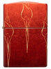 Briquet Zippo  540° vue de face couleur rouge brique et fait de métal, avec une illustration en couleur qui montre un motif subtil de flammes Zippo répétitives.