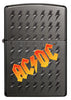 Vue de face briquet Zippo Black Ice avec logo AC/DC et petits éclairs gravés 