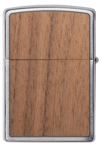 Vue de dos briquet Zippo chrome brossé avec emblème Woodchuck