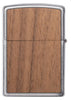 Vue de dos briquet Zippo chrome brossé avec emblème Woodchuck