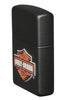 Seitenansicht vorne 3/4 Winkel Zippo Feuerzeug Harley-Davidson® schwarz matt mit Texture Print Logo Online Only