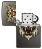  Briquet Zippo gris avec tête de tigre à dents de sabre, ouvert