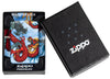 Vue de face briquet Zippo blanc mat 540° Color Image avec dragon dans une boîte cadeau ouverte