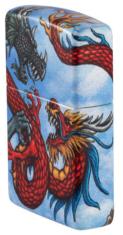 Vue de côté briquet Zippo blanc mat 540° Color Image avec dragon