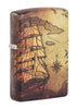 Vue de face 3/4 briquet Zippo blanc mat 540° Color Image avec navire pirate et carte au trésor
