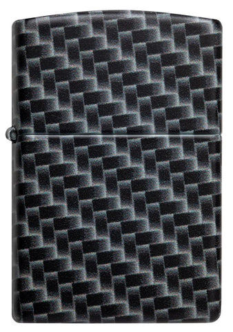 Vue de face briquet Zippo blanc mat avec 540° Color Image et motif à carreaux rectangulaires