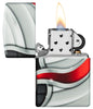 Vue de face briquet Zippo blanc mat avec flamme Zippo en 540° Color Image, ouvert avec flamme