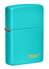 Briquet Zippo vue de trois quarts du briquet tempête Zippo Flat Turquoise avec logo