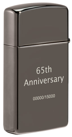 Rückansicht 3/4 Winkel Zippo Feuerzeug 65 Jahre Slim Black Ice Limitierte Edition 65th Anniversary