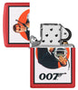 Briquet Zippo rouge mat avec James Bond 007™ dans un costume noir ainsi que pistolet et casque d'astronaute ouvert sans flamme