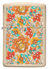 Briquet Zippo vue de face impression couleur sable avec motif floral de style hippie