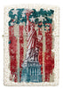 Briquet Zippo vue de face Mercury Glass avec image colorée de la Statue de la Liberté et drapeau américain en arrière-plan