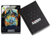Briquet Zippo 540 degrés Design avec panneau indicateur dans le ciel nocturne multicolore de la nature dans une boîte cadeau ouverte