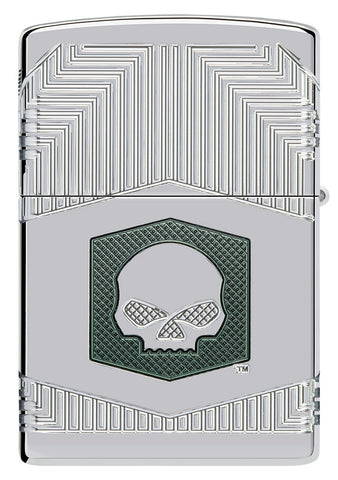 Briquet Zippo de collection 2022, 360° vue de l'arrière logo Harley Davidson avec gravures profondes sur briquet poli miroir à paroi épaisse.