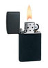 Briquet Zippo Slim noir mat, ouvert avec flamme