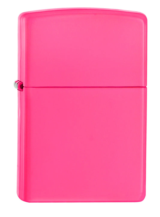Vue de face 3/4 briquet Zippo rose fluo