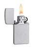 Briquet Zippo Slim Satin Chrom, ouvert avec flamme