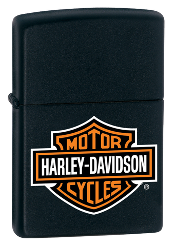 Vue de trois quart du briquet noir avec logo Harley-Davidson®