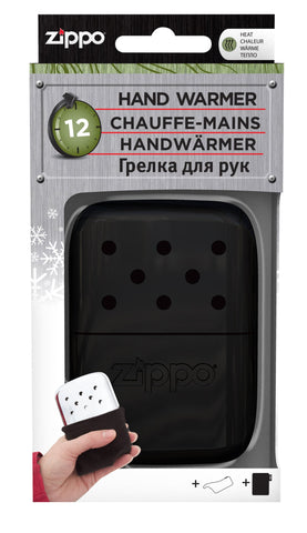 Chauffe-mains Zippo en métal noir grand format dans l'emballage