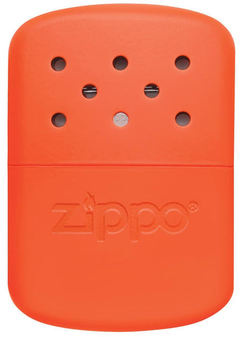 Vue de face chauffe-mains Zippo métal orange grand modèle