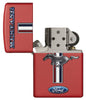 Briquet Zippo rouge avec logo Ford Mustang, ouvert