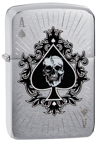 Vue de trois quarts du briquet tempête Zippo Ace of Spade Design