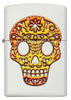 Vue de face briquet Zippo blanc avec tête de mort mexicaine