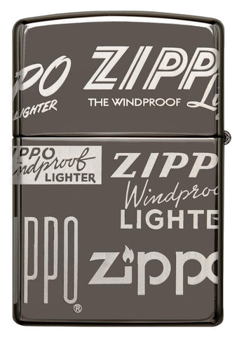 Vue de dos briquet Zippo Black Ice avec différents logos Zippo