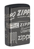Vue de face 3/4 briquet Zippo Black Ice avec différents logos Zippo