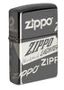 Vue de face 3/4 briquet Zippo Black Ice avec différents logos Zippo  