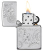 Briquet Zippo chromé avec engrenages, ouvert avec flamme