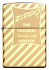 Vue de face briquet Zippo laiton haute brillance logo Zippo rétro et rayure transversale gravés