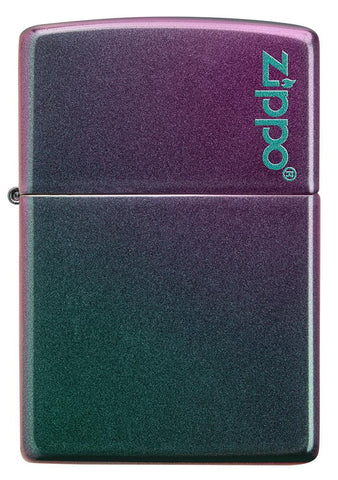 Vue de face briquet Zippo vert violet avec logo Zippo
