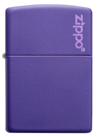 Vue de face briquet Zippo violet mat avec logo Zippo