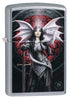 Vue de face 3/4 briquet Zippo guerrière dragon