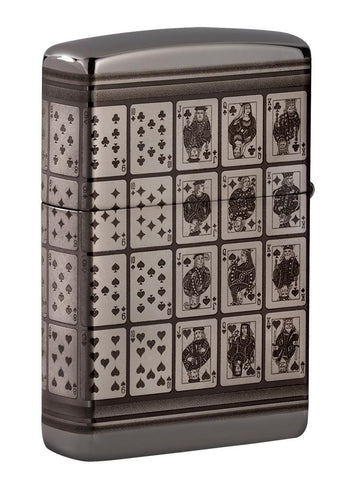 Vue de dos briquet Zippo Black Ice avec motif cartes à jouer