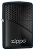 Vue de trois quarts du briquet tempête Zippo Black Hexagon Design
