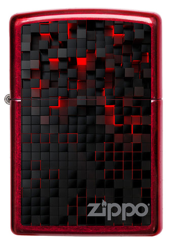 Vue de face du briquet tempête Zippo Black Cubes Design