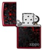 Vue de face du briquet tempête Zippo Black Cubes Design éteint, sans flamme