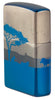Vue de côté briquet Zippo bleu haute brillance steppe