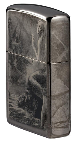 Vue de côté briquet Zippo avec logo de sirène mystique